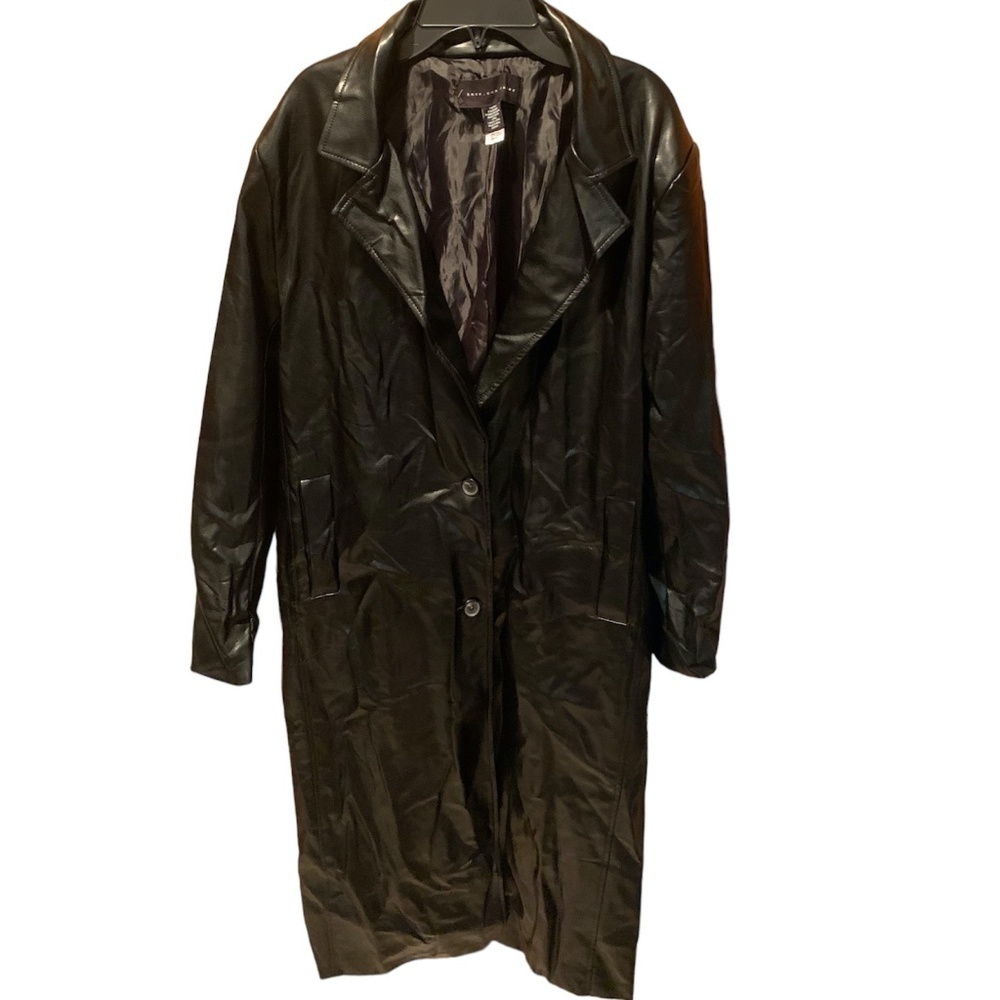 Know One Cares Vegan Leather Trench Coat in Black Large NWT